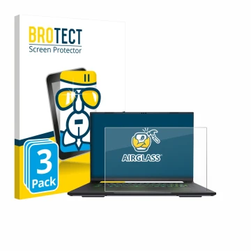 Vorderseite einer Produktverpackung mit dem Markenlogo BROTECT. Daneben ist das Gerät Gigabyte AERO X16 2025 mit dem zugehörig