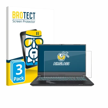 Vorderseite einer Produktverpackung mit dem Markenlogo BROTECT. Daneben ist das Gerät Gigabyte G5 2024 mit dem zugehörigen Dis