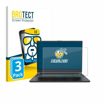 Vorderseite einer Produktverpackung mit dem Markenlogo BROTECT. Daneben ist das Gerät Gigabyte G6 2023 mit dem zugehörigen Dis