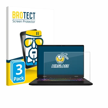 Vorderseite einer Produktverpackung mit dem Markenlogo BROTECT. Daneben ist das Gerät MSI Vector 16 HX AI mit dem zugehörigen 