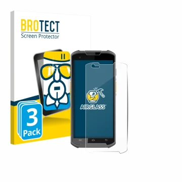 Vorderseite einer Produktverpackung mit dem Markenlogo BROTECT. Daneben ist das Gerät Newland MT93 mit dem zugehörigen Display