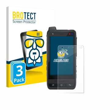 Vorderseite einer Produktverpackung mit dem Markenlogo BROTECT. Daneben ist das Gerät Uniwa F400 mit dem zugehörigen Displaysc