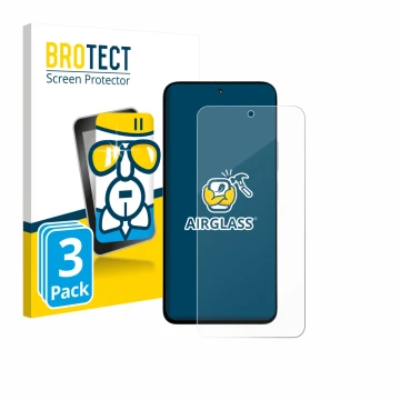 Vorderseite einer Produktverpackung mit dem Markenlogo BROTECT. Daneben ist das Gerät Xiaomi Poco M7 Plus mit dem zugehörigen 