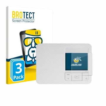 Vorderseite einer Produktverpackung mit dem Markenlogo BROTECT. Daneben ist das Gerät Canon Selphy CP1500 Mini mit dem zugehör