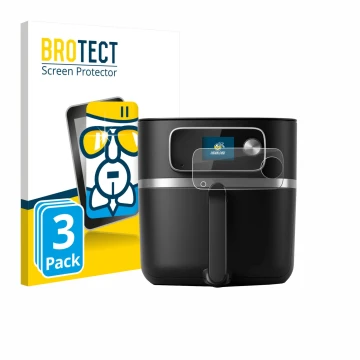 Vorderseite einer Produktverpackung mit dem Markenlogo BROTECT. Daneben ist das Gerät Philips Airfryer HD9880/90 mit dem zugeh