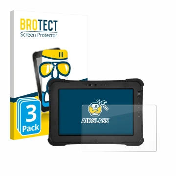 Vorderseite einer Produktverpackung mit dem Markenlogo BROTECT. Daneben ist das Gerät Zebra XSlate L10ax mit dem zugehörigen D