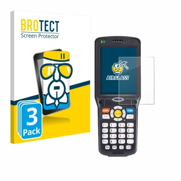 Vorderseite einer Produktverpackung mit dem Markenlogo BROTECT. Daneben ist das Gerät Unitech HT510A mit dem zugehörigen Displ