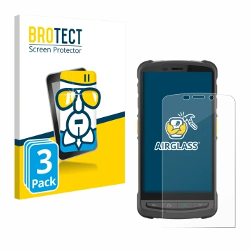Vorderseite einer Produktverpackung mit dem Markenlogo BROTECT. Daneben ist das Gerät Newland MT9055 Orca III mit dem zugehöri