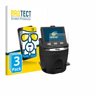 Vorderseite einer Produktverpackung mit dem Markenlogo BROTECT. Daneben ist das Gerät Kodak SCANZA mit dem zugehörigen Display