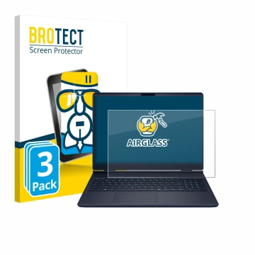 Vorderseite einer Produktverpackung mit dem Markenlogo BROTECT. Daneben ist das Gerät Dell Alienware 16X mit dem zugehörigen D