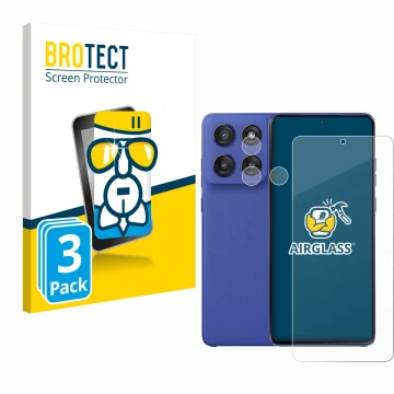 Vorderseite einer Produktverpackung mit dem Markenlogo BROTECT. Daneben ist das Gerät Motorola Edge 60 Stylus (Display+Kamera)