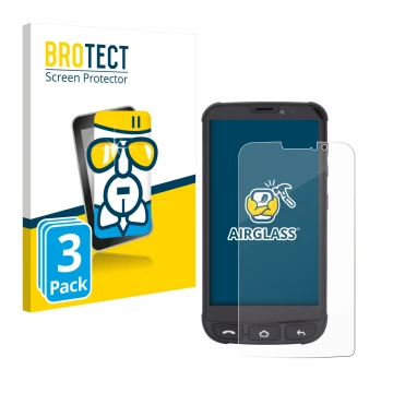 Vorderseite einer Produktverpackung mit dem Markenlogo BROTECT. Daneben ist das Gerät Olympia Neo Mini mit dem zugehörigen Dis