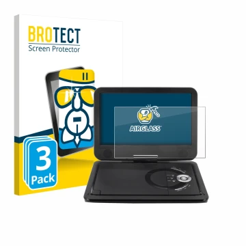 Vorderseite einer Produktverpackung mit dem Markenlogo BROTECT. Daneben ist das Gerät Soundmaster PDB1910SW DVD Player mit dem