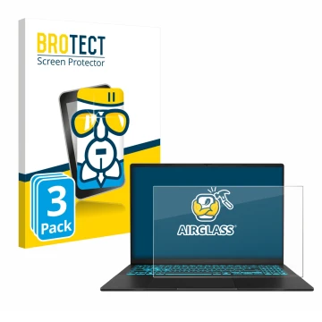 Vorderseite einer Produktverpackung mit dem Markenlogo BROTECT. Daneben ist das Gerät ASUS V16 V3607 mit dem zugehörigen Displ