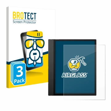 Vorderseite einer Produktverpackung mit dem Markenlogo BROTECT. Daneben ist das Gerät Boox Note Air 5 C mit dem zugehörigen Di