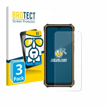 Vorderseite einer Produktverpackung mit dem Markenlogo BROTECT. Daneben ist das Gerät Ulefone RugKing 3 Pro mit dem zugehörige