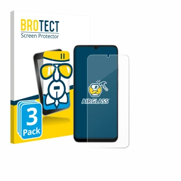 Vorderseite einer Produktverpackung mit dem Markenlogo BROTECT. Daneben ist das Gerät Doogee Note 56X mit dem zugehörigen Disp
