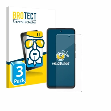 Vorderseite einer Produktverpackung mit dem Markenlogo BROTECT. Daneben ist das Gerät Cubot Note 60 mit dem zugehörigen Displa