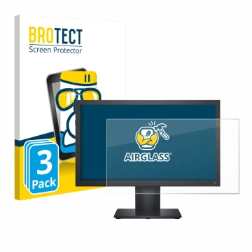 Vorderseite einer Produktverpackung mit dem Markenlogo BROTECT. Daneben ist das Gerät Dell E1920H mit dem zugehörigen Displays