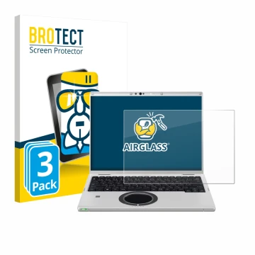 Vorderseite einer Produktverpackung mit dem Markenlogo BROTECT. Daneben ist das Gerät Panasonic CF-FV3 mit dem zugehörigen Dis