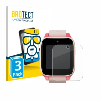Vorderseite einer Produktverpackung mit dem Markenlogo BROTECT. Daneben ist das Gerät TCL Movetime Kids Watch MT46 mit dem zug