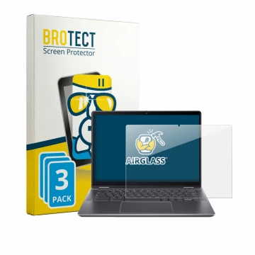 Vorderseite einer Produktverpackung mit dem Markenlogo BROTECT. Daneben ist das Gerät Acer Chromebook Plus Spin 514 mit dem zu
