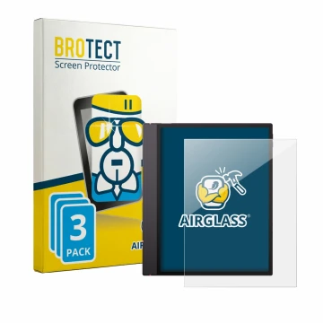 Vorderseite einer Produktverpackung mit dem Markenlogo BROTECT. Daneben ist das Gerät Boox Note Air 6 C mit dem zugehörigen Di