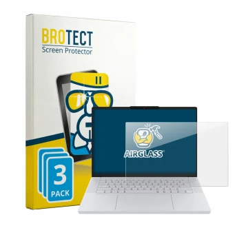 Vorderseite einer Produktverpackung mit dem Markenlogo BROTECT. Daneben ist das Gerät Lenovo Googlebook 15 mit dem zugehörigen