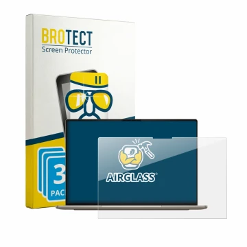 Vorderseite einer Produktverpackung mit dem Markenlogo BROTECT. Daneben ist das Gerät Dell XPS Googlebook mit dem zugehörigen 