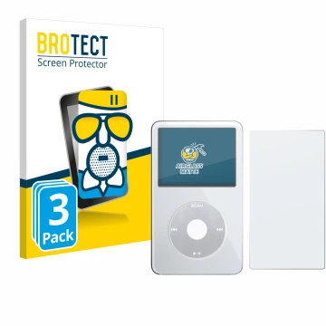 Vorderseite einer Produktverpackung mit dem Markenlogo BROTECT. Daneben ist das Gerät Apple iPod Classic Video (Display+Rückse