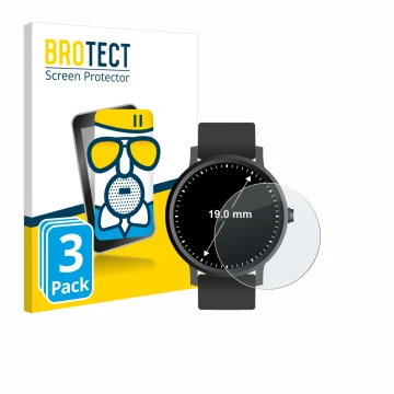 Vorderseite einer Produktverpackung mit dem Markenlogo BROTECT. Daneben ist das Gerät Armbanduhren (Kreisrund, ø: 19 mm) mit d