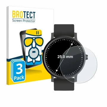 Vorderseite einer Produktverpackung mit dem Markenlogo BROTECT. Daneben ist das Gerät Armbanduhren (Kreisrund, ø: 25 mm) mit d