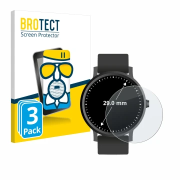 Vorderseite einer Produktverpackung mit dem Markenlogo BROTECT. Daneben ist das Gerät Armbanduhren (Kreisrund, ø: 29 mm) mit d