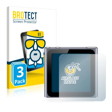 Vorderseite einer Produktverpackung mit dem Markenlogo BROTECT. Daneben ist das Gerät Apple iPod nano 2011 (6. Gen.) mit dem z