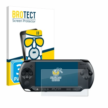 Vorderseite einer Produktverpackung mit dem Markenlogo BROTECT. Daneben ist das Gerät Sony PSP Street E1004 mit dem zugehörige