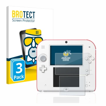 Vorderseite einer Produktverpackung mit dem Markenlogo BROTECT. Daneben ist das Gerät Nintendo 2DS mit dem zugehörigen Display