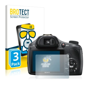 Vorderseite einer Produktverpackung mit dem Markenlogo BROTECT. Daneben ist das Gerät Sony Cyber-Shot DSC-HX400V mit dem zugeh