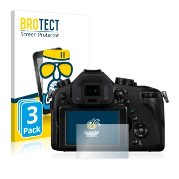 Vorderseite einer Produktverpackung mit dem Markenlogo BROTECT. Daneben ist das Gerät Panasonic Lumix DMC-FZ1000 mit dem zugeh