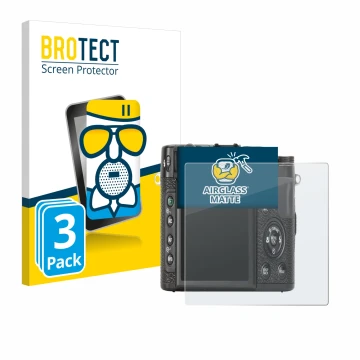 Vorderseite einer Produktverpackung mit dem Markenlogo BROTECT. Daneben ist das Gerät Fujifilm X10 mit dem zugehörigen Display