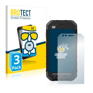 Vorderseite einer Produktverpackung mit dem Markenlogo BROTECT. Daneben ist das Gerät Caterpillar Cat S30 mit dem zugehörigen 