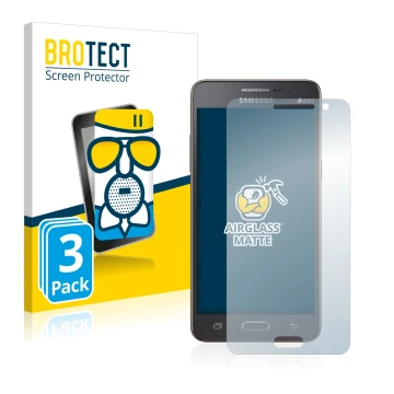 Vorderseite einer Produktverpackung mit dem Markenlogo BROTECT. Daneben ist das Gerät Samsung Galaxy Grand Prime SM-G531F mit 