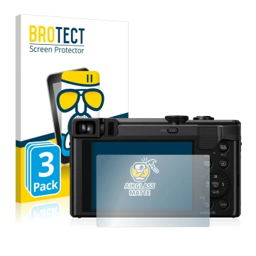 Vorderseite einer Produktverpackung mit dem Markenlogo BROTECT. Daneben ist das Gerät Panasonic Lumix DMC-TZ80 mit dem zugehör