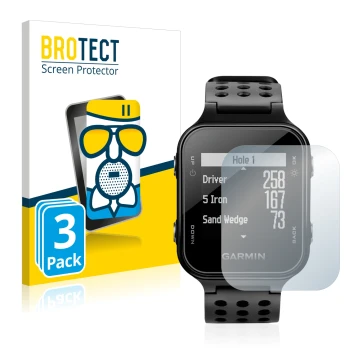 Vorderseite einer Produktverpackung mit dem Markenlogo BROTECT. Daneben ist das Gerät Garmin Approach S20 mit dem zugehörigen 