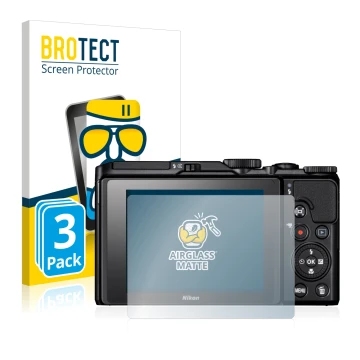 Vorderseite einer Produktverpackung mit dem Markenlogo BROTECT. Daneben ist das Gerät Nikon Coolpix A900 mit dem zugehörigen D