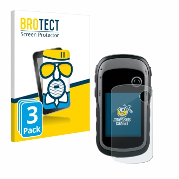 Vorderseite einer Produktverpackung mit dem Markenlogo BROTECT. Daneben ist das Gerät Garmin eTrex 30x mit dem zugehörigen Dis