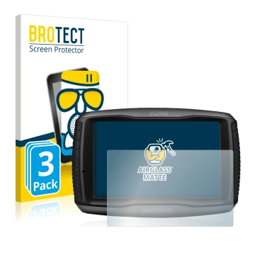 Vorderseite einer Produktverpackung mit dem Markenlogo BROTECT. Daneben ist das Gerät Garmin zumo 595LM mit dem zugehörigen Di