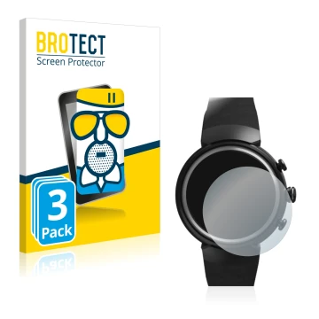 Vorderseite einer Produktverpackung mit dem Markenlogo BROTECT. Daneben ist das Gerät ASUS ZenWatch 3 1.39
