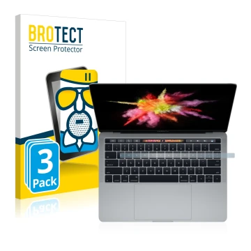 Vorderseite einer Produktverpackung mit dem Markenlogo BROTECT. Daneben ist das Gerät Apple MacBook Pro 13