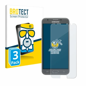 Vorderseite einer Produktverpackung mit dem Markenlogo BROTECT. Daneben ist das Gerät Samsung Galaxy J3 2017 mit dem zugehörig