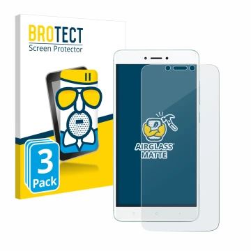 Vorderseite einer Produktverpackung mit dem Markenlogo BROTECT. Daneben ist das Gerät Xiaomi Redmi 4X mit dem zugehörigen Disp